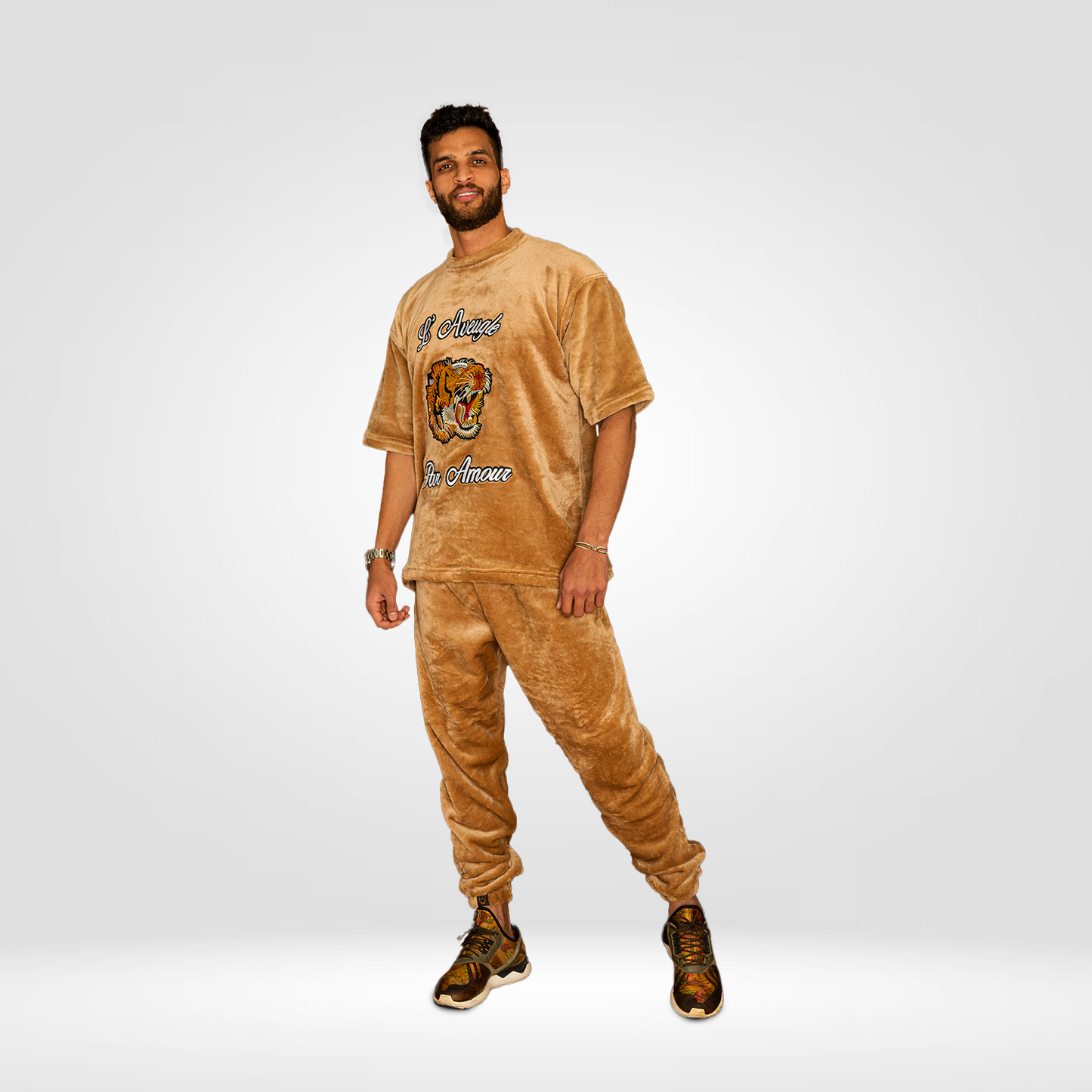 BROWN FUR T-SHIRT & PANTS SET