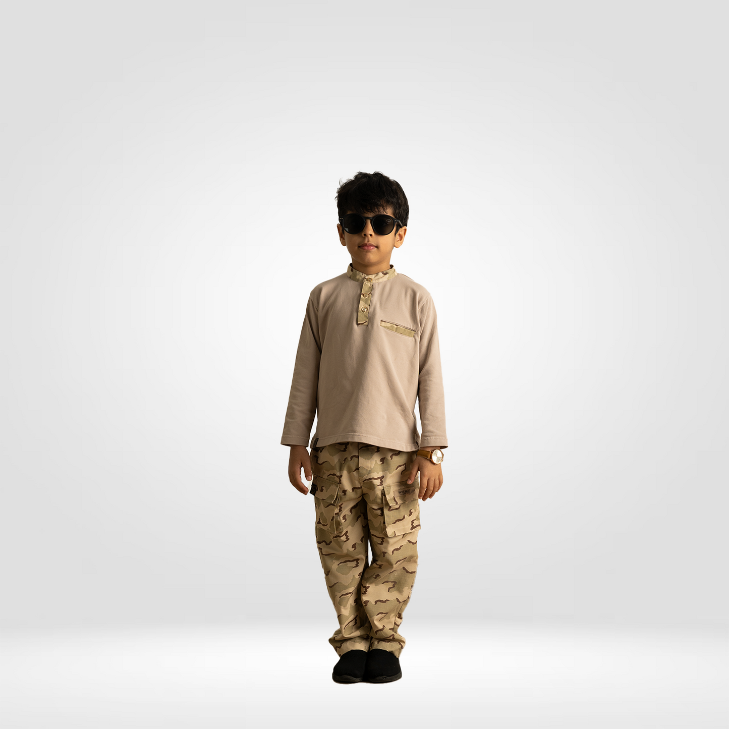 Army Long-sleeved shirt for children with over-size pants and front pockets