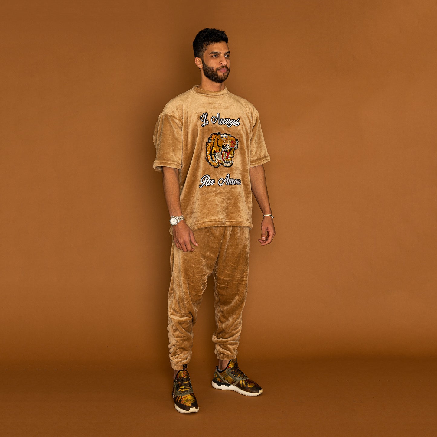 BROWN FUR T-SHIRT & PANTS SET
