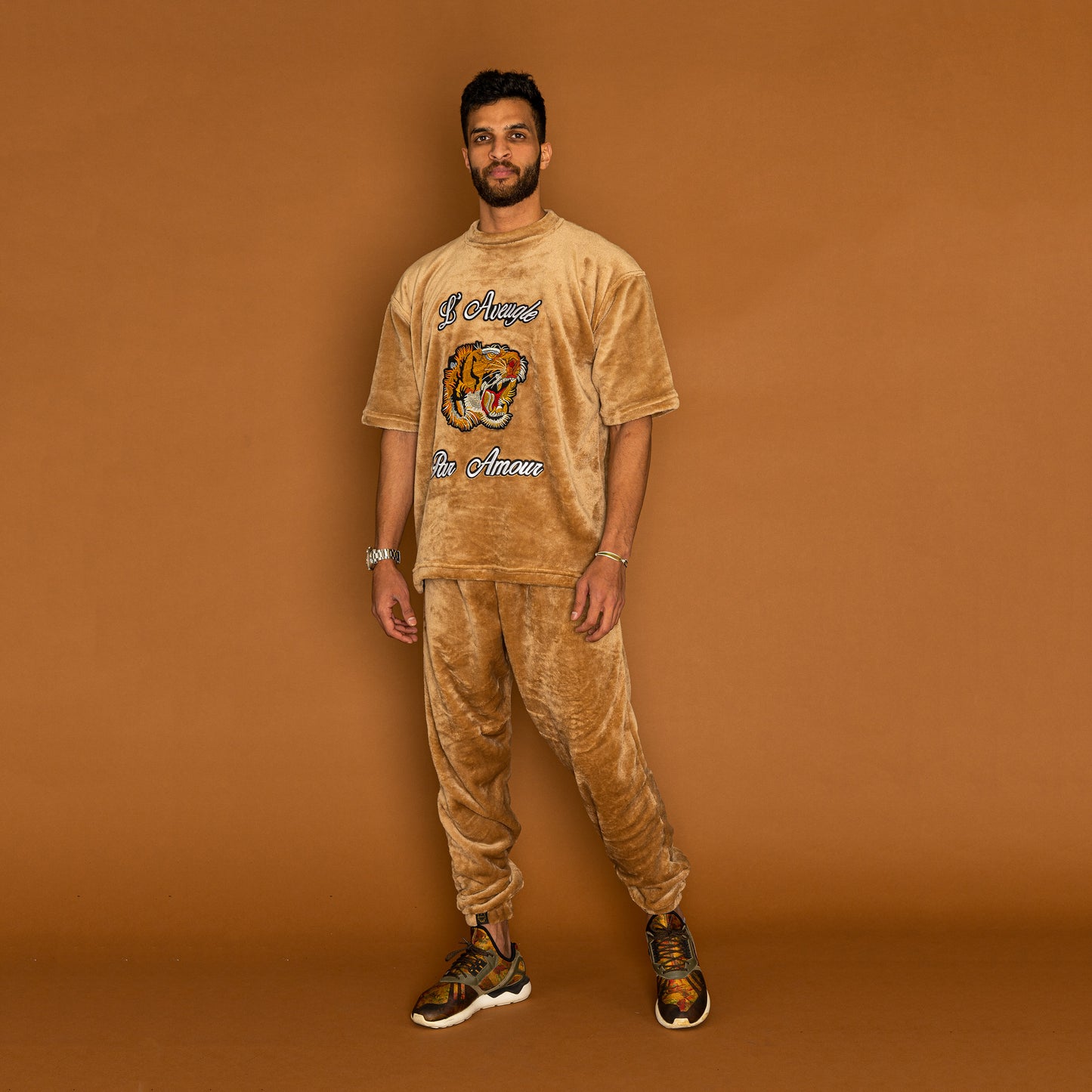 BROWN FUR T-SHIRT & PANTS SET